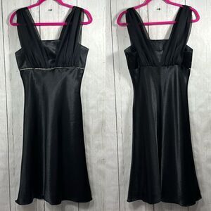 Vintage Cumbia Satin Sheer Black Sleeveless Rhinestones Y2K Knee Length Dress